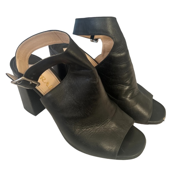 PRADA Albina Black Leather Chunky Block Peep Toe Slingback Heels 38.5 - Picture 12 of 13